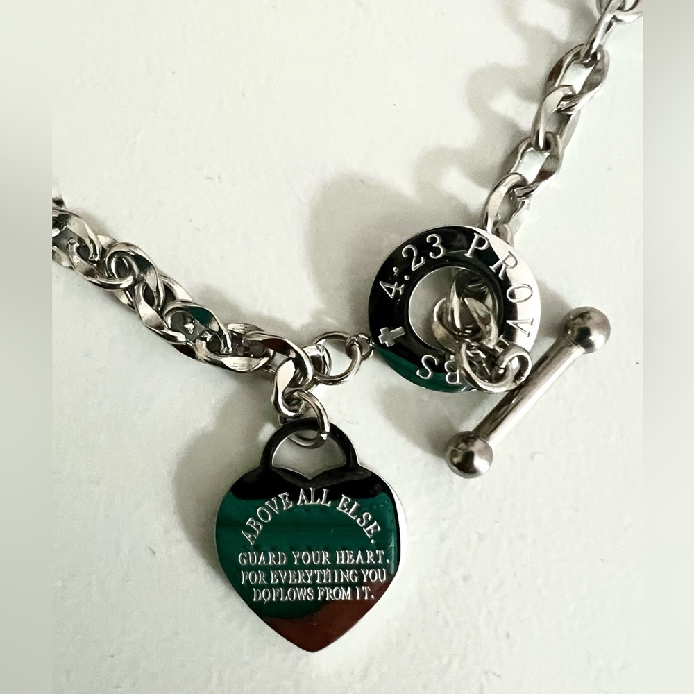 NWT PROVERBS 4:23 Silver Heart Charm Bracelet